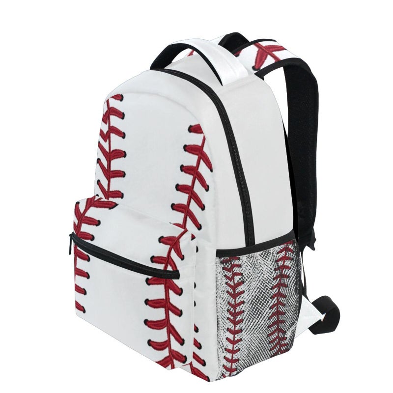 Kcldeci Red Stitching Baseball Kids Backpack, White Ball Kids Backpacks Bookbags Elementary Toddler School Bags Travel Bags for Boys Girls - Image 3